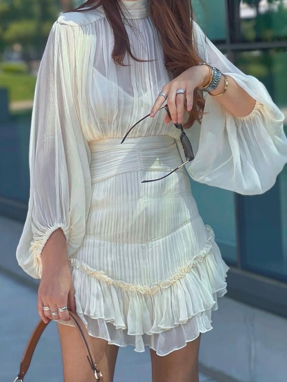 Shona Joy Cream Chiffon Dress with Delicate Straps